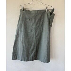 Gap Cotton Solid Green Wrap Short Skirt Belt Pockets Medium M Knee Length